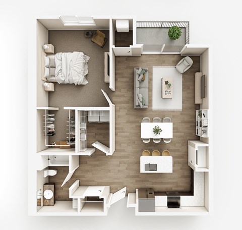 Floor plan for 1 bed, 1 bath, 1017 sqft